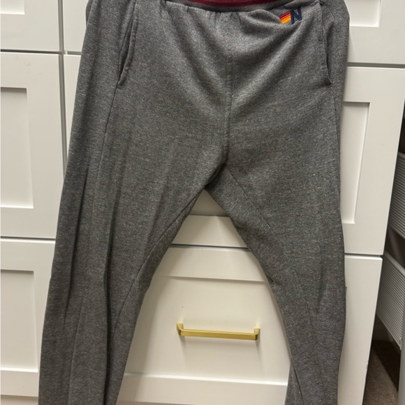 Aviator Nation SET, Gray Hoodie and pants with Rainbow Trim - Picture 4 of 5